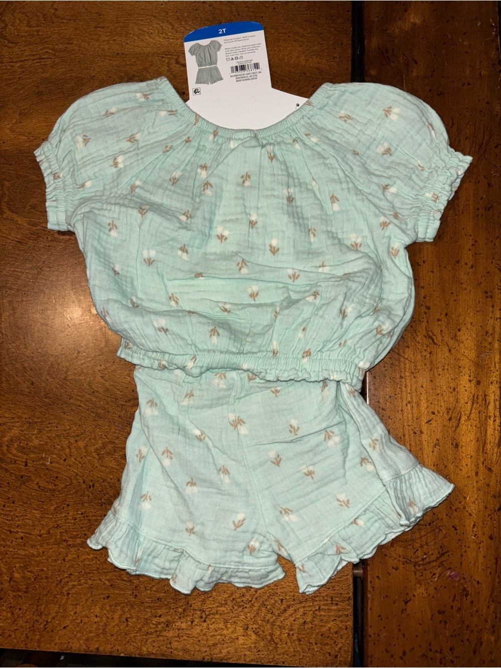 Wonder Nation Girls' Mint Green 2-Piece Playwear Set - Picture 2 of 2